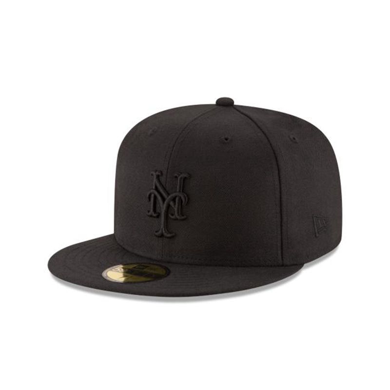 MLB New York Mets Black On Black 59Fifty Fitted (IVX7032) - Black New Era Caps